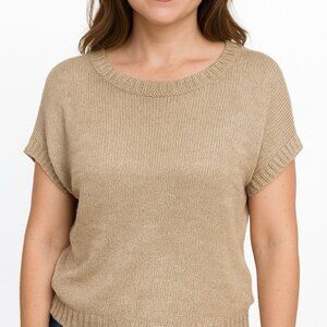 Sea Bleu Womens XS Linen Blend Tan Dolman Style Short Sleeve Fitted Sweater